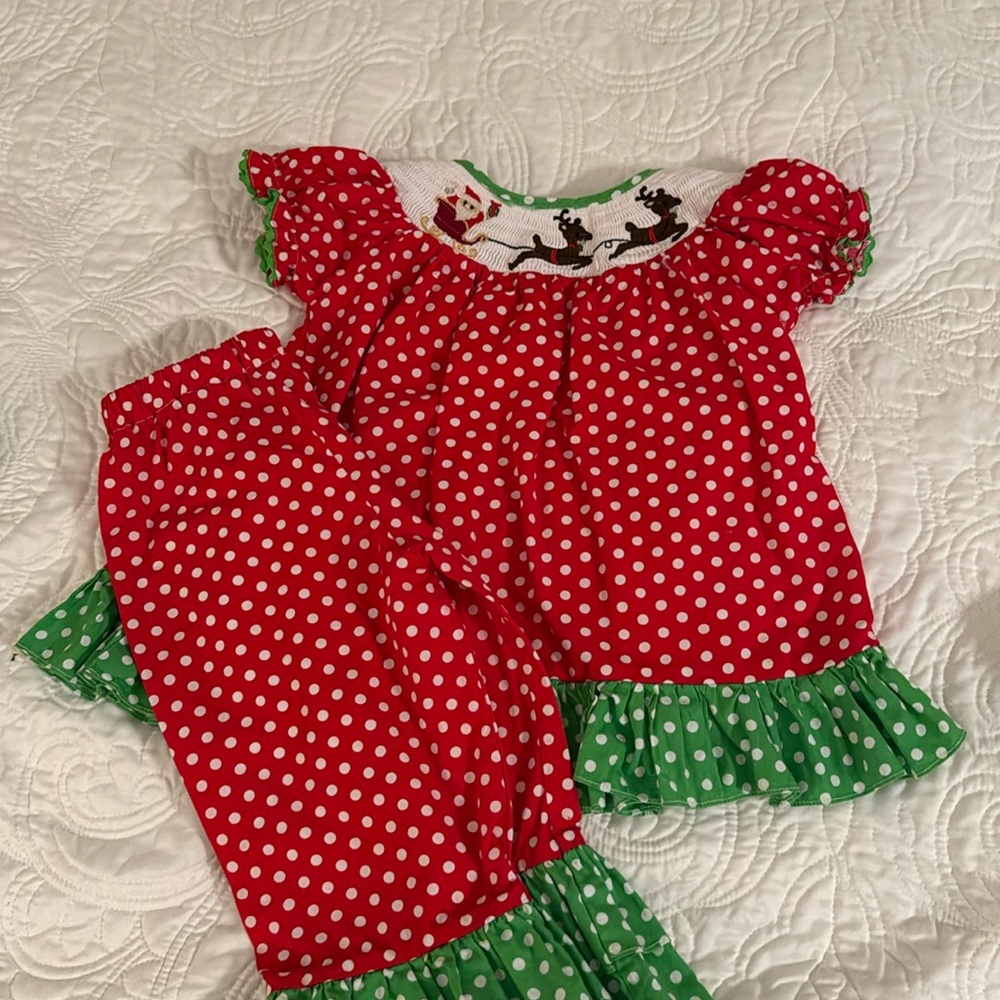 LIL CACTUS, 2 piece smocked Christmas outfit, 2T